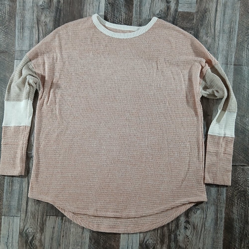 SO Pink Sweater with Striped Sleeves Womens Size XL